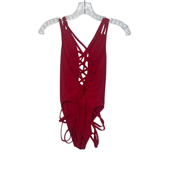 One Piece Swimsuit Crisscross Straps Open Back Red Size Medium - Picture 2 of 8